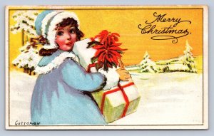 J89/ Merry Christmas Holiday Postcard c1910 Pretty Girl Gift 503