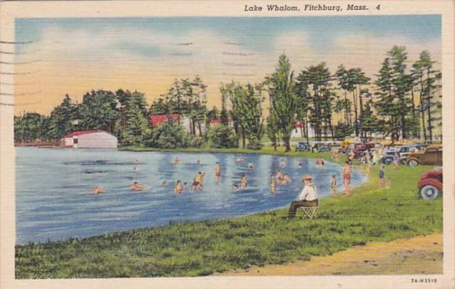 Massachusetts Fitchburg Lake Whalom Bathing Beach Scene 1939 Curteich