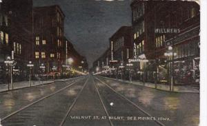 Iowa Des Moines Walnut Street At Night 1911