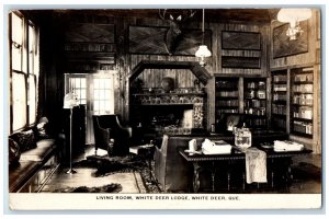 1943 White Deer Lodge Interior Living Room Quebec Canada RPPC Photo Postcard 