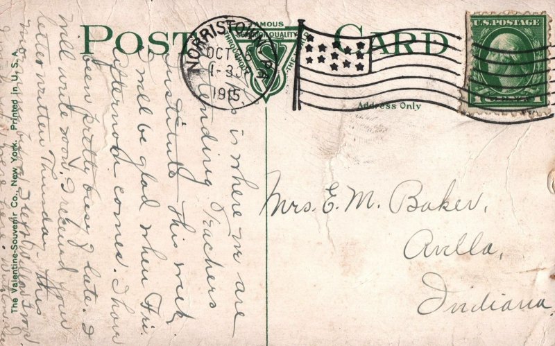 VINTAGE POSTCARD HIGH SCHOOL NORRISTOWN PENNSYLVANIA FLAG CANCEL 1915 CREASED