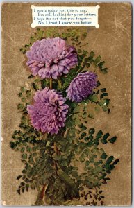 Purple Asters With Ferns Bouquet Friendly Message Greetings Card Posted Postcard