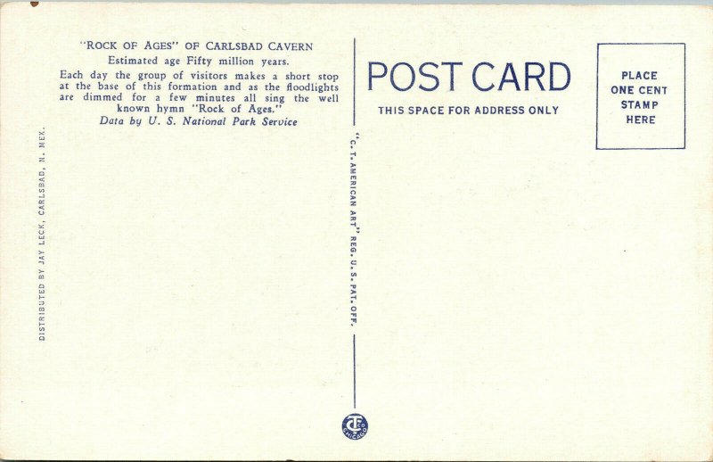 Vtg 1930s Rock of ages Carlsbad Cavern New Mexico NM Unused Linen Postcard