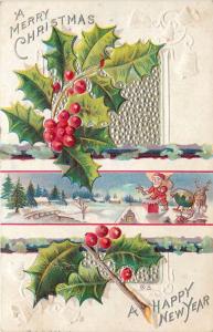 Merry Christmas Santa Claus Happy New Year Winter Scene pm 1910 Postcard