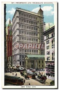 Postcard Old Telephone And Telegraph Building New York City Tram