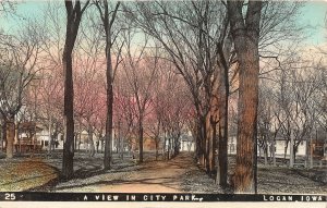 H53/ Logan Iowa RPPC Postcard c1910 View in City Park Trees Homes 2