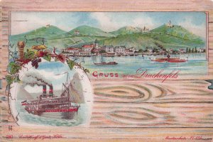 Gruss Aus Drachenfels Ferry Ship Steamer German Rare Antique Postcard
