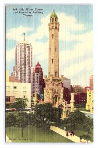 Old Water Tower & Palmolive Building Chicago Illinois Postcard