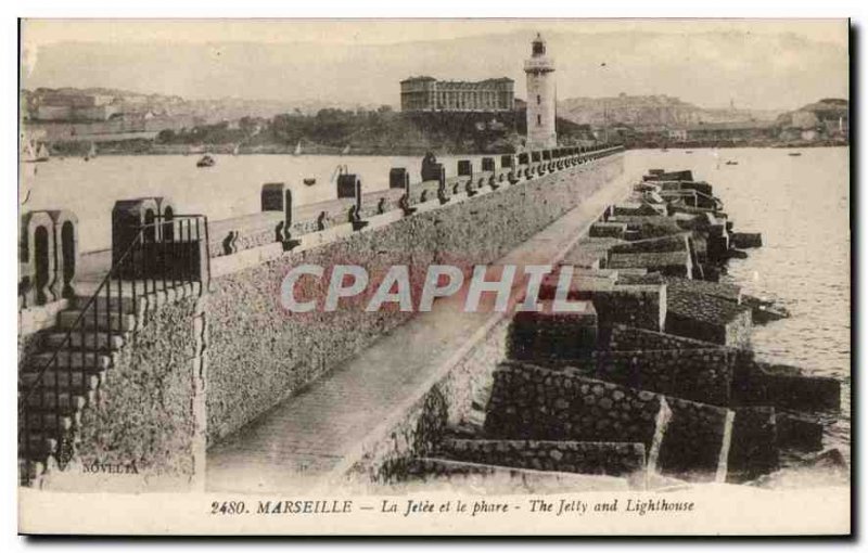 Old Postcard Marseille La Jetee and the Lighthouse