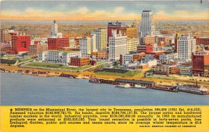 Memphis Tennessee 1940s Postcard Aerial View Along Mississippi River