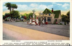 Green Gables Motel Auto Court and Gas Station, McAlester OK Vtg Postcard T68