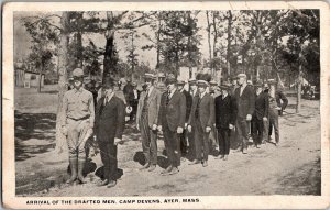 ARRIVAL OF THE DRAFTED MEN CAMP DEVENS AYER MASSACHUSETTS MILITARY POSTCARD JH8