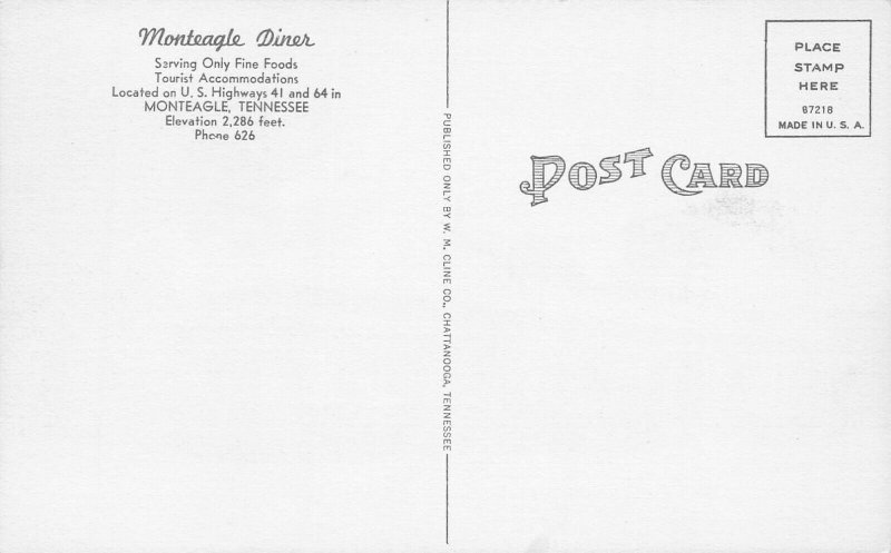 Monteagle TN  Monteagle Diner 1950 Linen Postcard