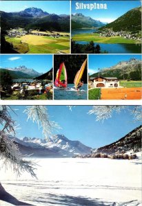 2~4X6 Postcards Silvaplana, Switzerland SUMMER SPORTS Tennis~Windsurfing & SNOWY