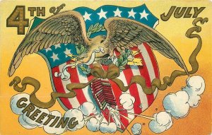 Patriotic, 4th of July Greetings, Eagle, Firecrackers, Flag, Embossed