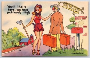 Sexy Lady in the Farm You'll like It Here Comical Souvenir Card Postcard