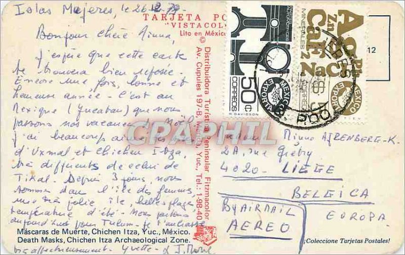 Postcard Modern Death Masks Mexico Chichen Itza Archaeological Zone