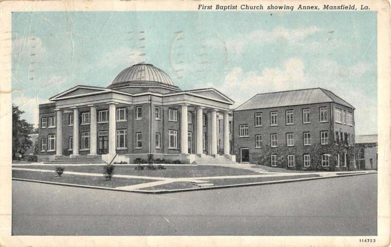 Mansfield Louisiana First Baptist Church Street View Antique Postcard K49075