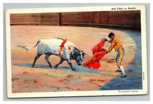 Vintage 1940's Postcard Bull Fighter with a Bull in the Ring Nuevo Laredo Mexico