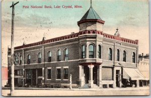 Postcard Lake Crystal Minnesota c1909 First National Bank Blue Earth County