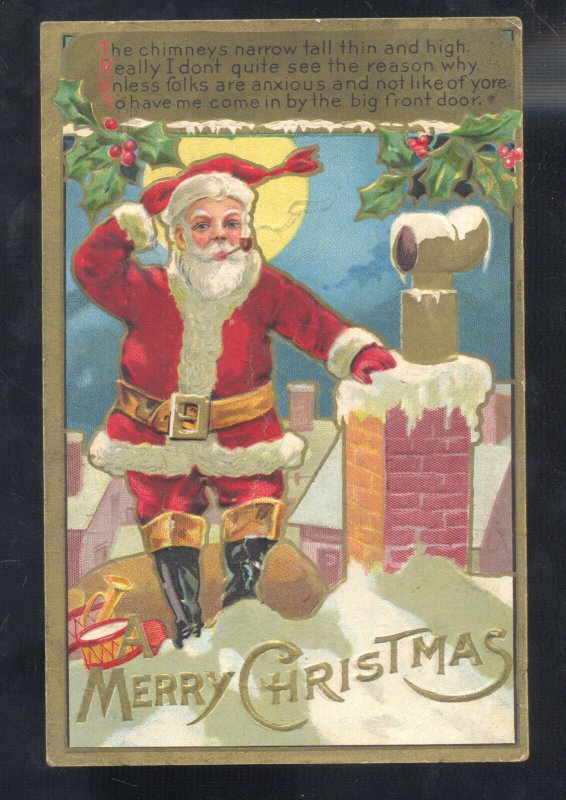 VICTORIAN ERA SANTA CLAUS RED ROBE CHRISTMAS VINTAGE POSTCARD LARGE SANTA 1909