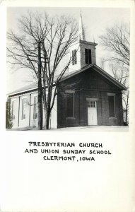 RPPC Postcard; Presbyterian Church & Union Sunday School, Clermont IA Fayette Co