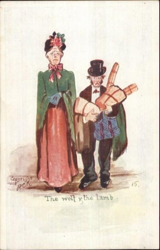 PCK Comic - The Wolf Lamb Funny Old Couple c1905 Postcard