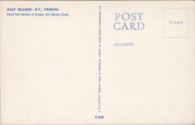 Ganges Salt Spring Island BC Vancouver Island Harbour Boats Vintage Postcard D79