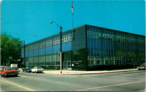 Postcard ON Sarnia Federal Building Post Office Classic Cars 1960s K59