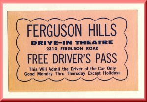 1964 Ferguson Hills Drive-In Theatre Driver's Pass-Pink, Cincinnati, Ohio