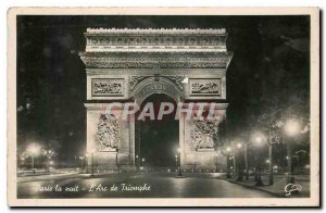 Old Postcard Paris Night Arc de Triomphe