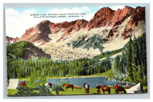 Vintage 1940's Postcard Mirror Lake Spanish Peaks Gallatin National Forest MT