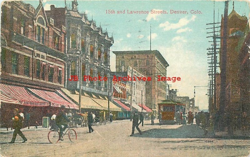 CO, Denver, Colorado, 15th & Lawrence Streets,Trolley, 1910 PM, No 10356 