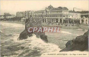 Old Postcard Biarritz artistic beach at high tide