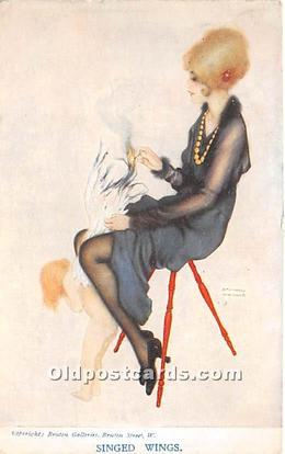 Delta Fine Arts Co Printed in England Signed Wings Artist Raphael Kirchner Un...