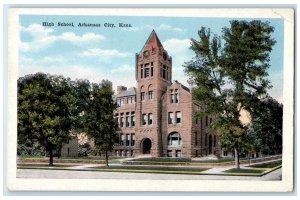 c1920's High School Campus Building Tower View Arkansas City Kansas KS Postcard