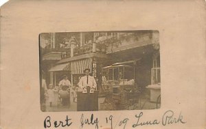 Coney Island NY Luna Park Popcorn Popper Wagon Souvenir 1909 Real Photo Postcard