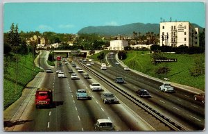 Los Angeles California 1950s Postcard Trucks Cars On The Hollywood Freeway