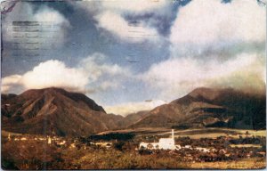 Postcard Hawaii Maui Isle - Wailuku with mountains and sugar cane mill