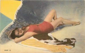 Postcard 1940s Sexy Woman bathing suit beach MWM #AB509 22-13572