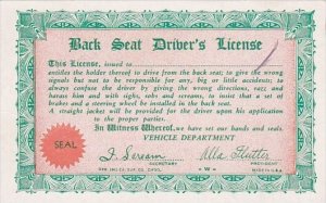 Arcade Card Humour Back Seat Driver's License