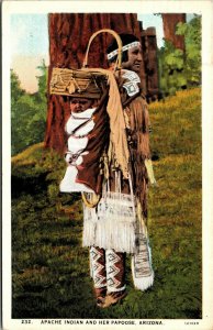 Postcard AZ Apache Indian and her Papoose - Native Americana, Baby 1930 L4