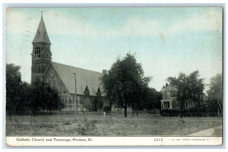 c1920's Catholic Church & Parsonage Building Mattoon Illinois IL Posted Postcard