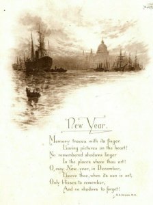 Hildesheimer & Faulkner Victorian New Years' Trade Card, Harbor Ships City D1