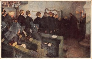 Art Funeral Religious Service at Church Art signed C Bantzer vintage postcard