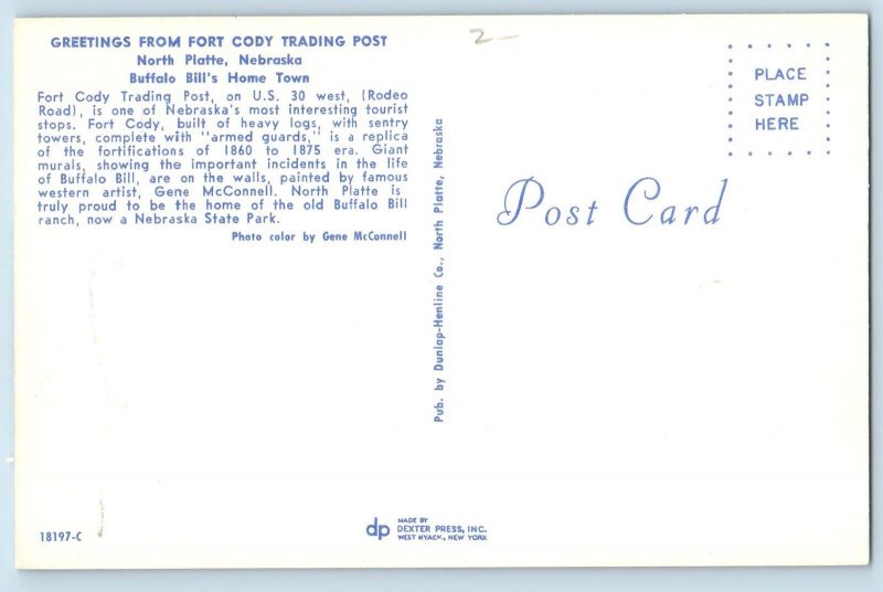 c1950 Greetings From Fort Cody Buffalo Bills Home North Platte Nebraska Postcard
