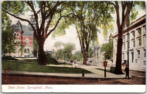 VINTAGE POSTCARD STATE STREET SCENE AT SPRINGFIELD MASSACHUSETTS 1908