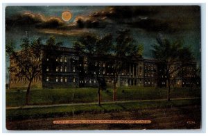 c1910 State Normal School Night Exterior Building Moon Kearney Nebraska Postcard