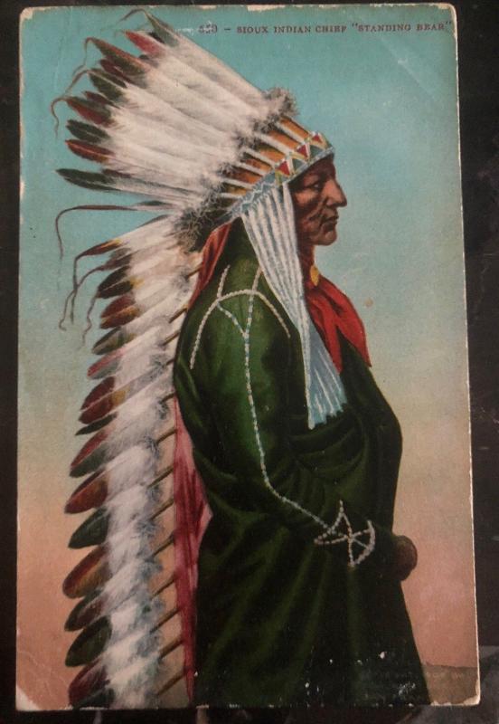 1911 USA Picture Postcard Covers Native American Sioux Indian Chief Standing Bea