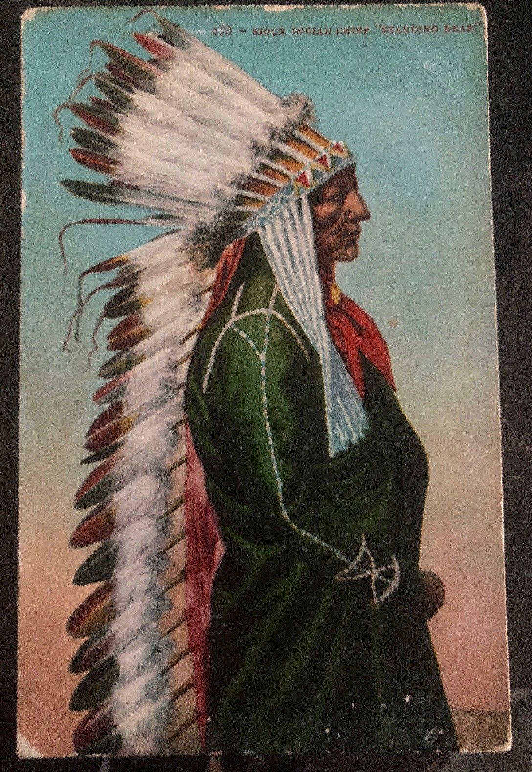 1911 Usa Picture Postcard Covers Native American Sioux Indian Chief Standing Bea Topics 